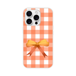 Orange gingham bow iPhone case for iPhone 13–16, cute coquette aesthetic