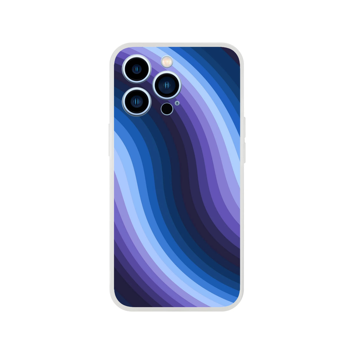 Blue Retro Wave iPhone Case (13-16) with abstract Y2K swirl in blue, slim matte protection