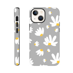Grey iPhone case featuring white daisies with yellow centers for protective, stylish phone coverage.