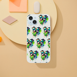 Slim transparent iPhone case for 13–16 featuring a repeating cool dog with sunglasses and a popsicle.