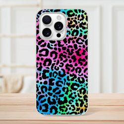 Rainbow leopard print iPhone case for iPhone 13-16 with slim matte finish and bold pattern.