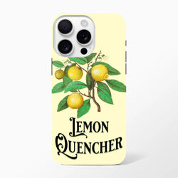 Vintage lemon tough iPhone case featuring retro botanical lemon branch illustration and "Lemon Quencher" text.