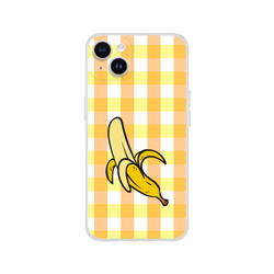 Yellow gingham banana iPhone case for 13-16, bold streetwear protective shell