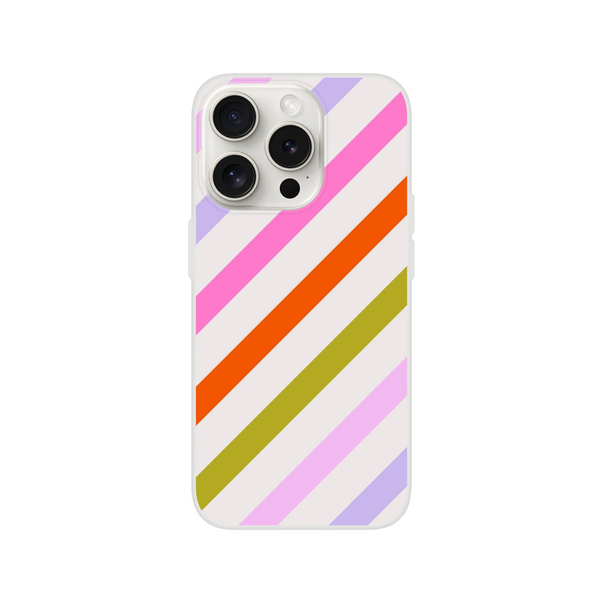 Pastel rainbow diagonal stripe iPhone case for iPhone 13-16 with slim profile and matte finish