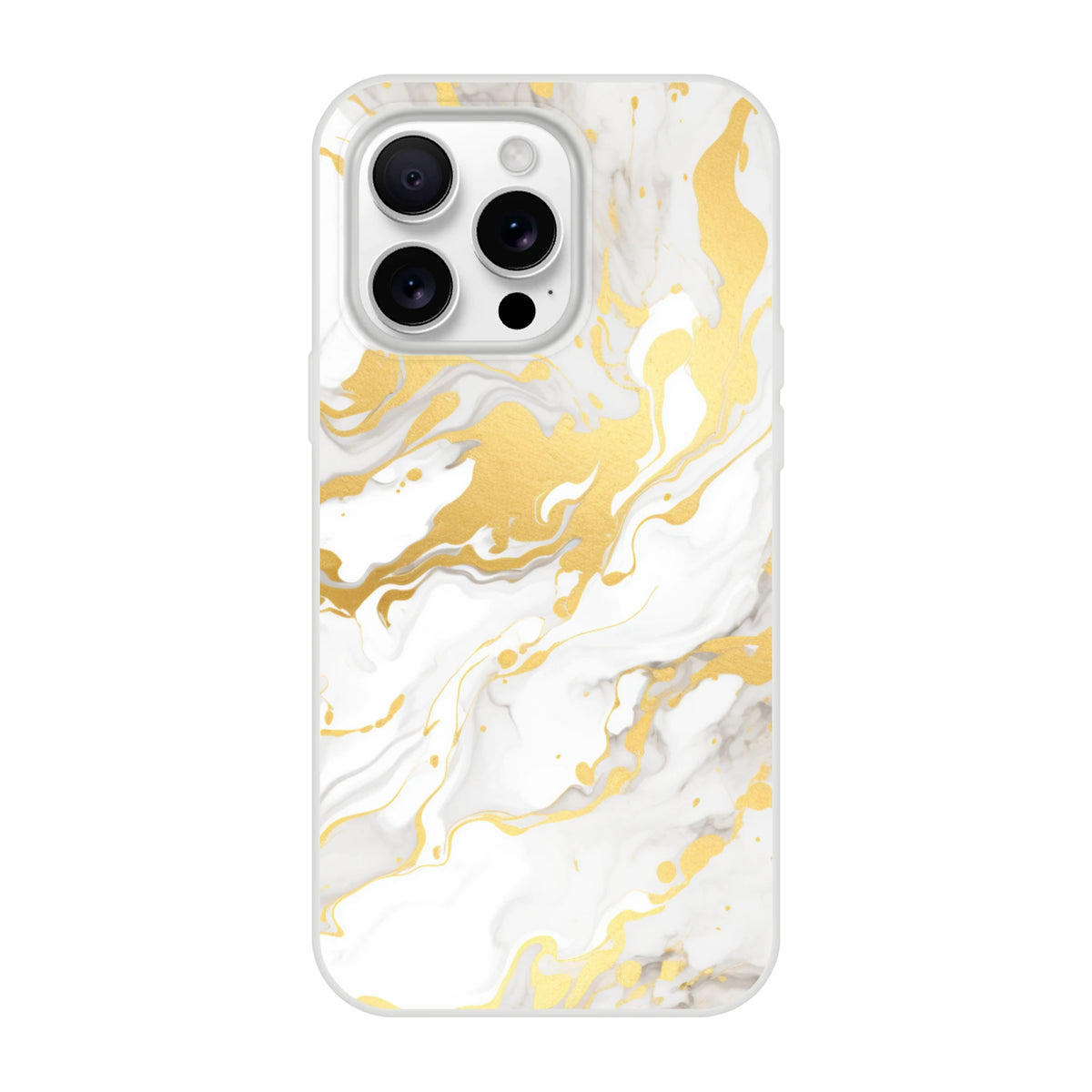 Gold and cream marble iPhone case for iPhone 13–16, luxury abstract aesthetic, slim matte phone cover