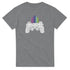 Grey heather Retro Gamer men's graphic tee with white pixelated game controller and rainbow arcade bursts sizes S–XL