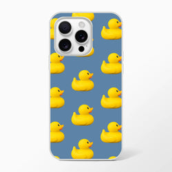 Blue aesthetic rubber duck print iPhone case for iPhone 13-16 with a lightweight matte finish.
