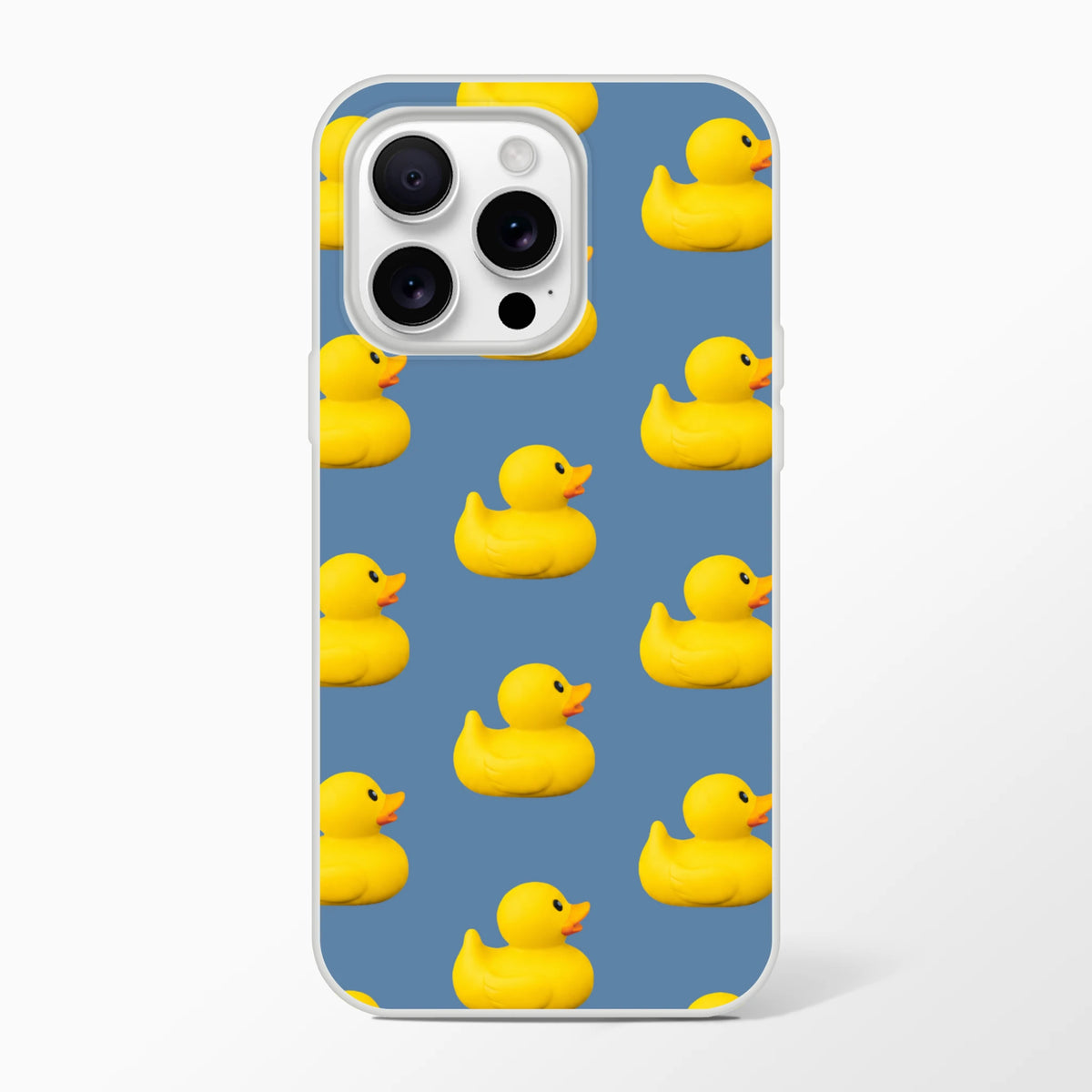 Blue aesthetic rubber duck print iPhone case for iPhone 13-16 with a lightweight matte finish.