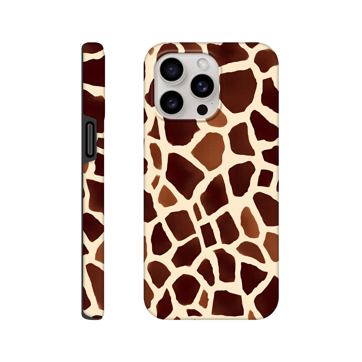 Tough giraffe print iPhone case with bold safari animal pattern wrapping cleanly around edges for wild streetwear style protection.