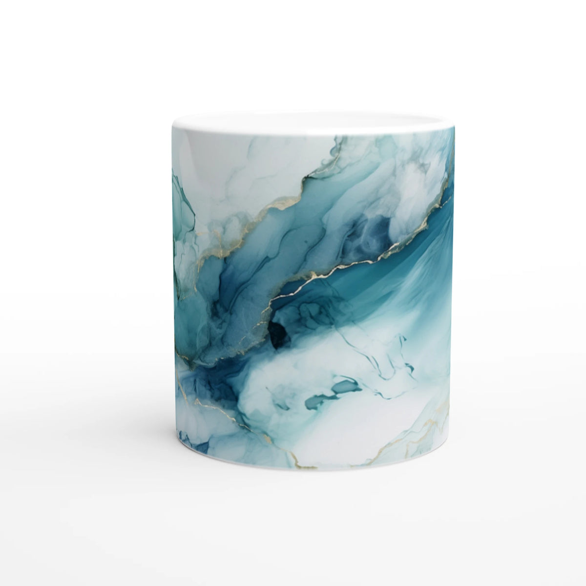 Blue marble ceramic mug with ocean-inspired abstract glaze.