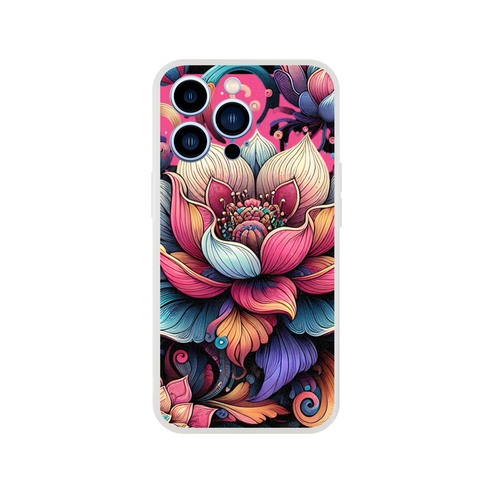 Mandala flower iPhone case with vibrant boho floral design, slim protective cover for iPhone 16, 15, 14, 13