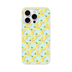 Blue lemon-pattern iPhone case for models 13-16, slim lightweight matte citrus cover.