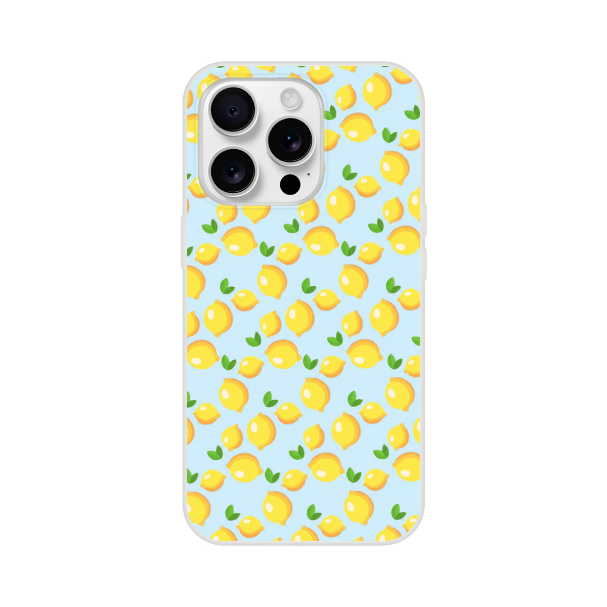 Blue lemon-pattern iPhone case for models 13-16, slim lightweight matte citrus cover.