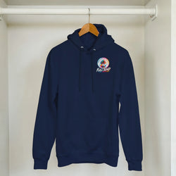 Navy blue "Full Send" men's hoodie featuring a colorful Urban Palm Trees logo, perfect for modified car culture and streetwear.