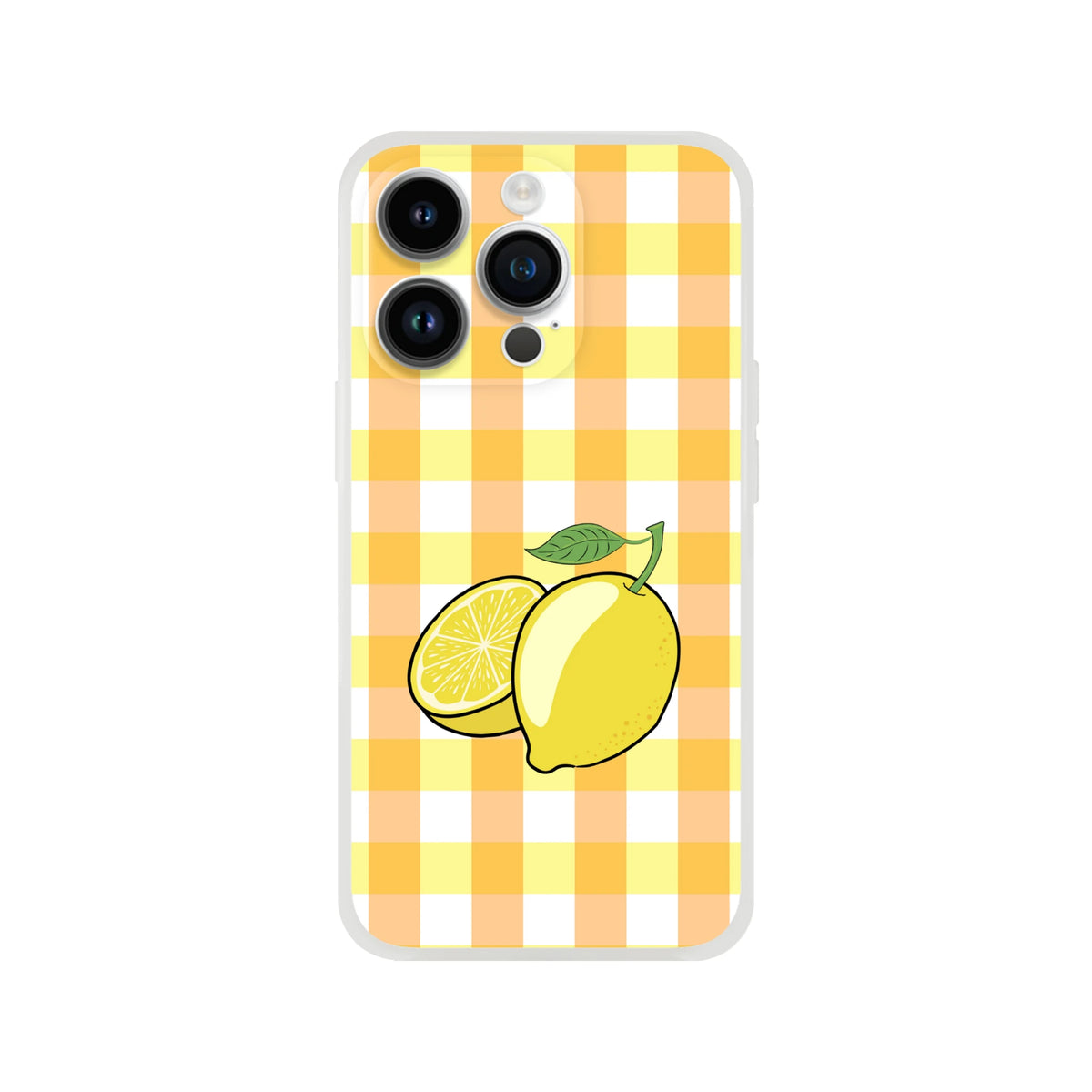 Yellow lemon-gingham iPhone case for 13-16, slim matte finish with bright lemon print