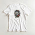 Men's white cotton-blend tee with colorful Geisha girl graphic in a circular Japanese art design.