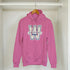 Pink Washington University women's hoodie, cotton-blend, with a large blue-and-white W logo and front pocket.