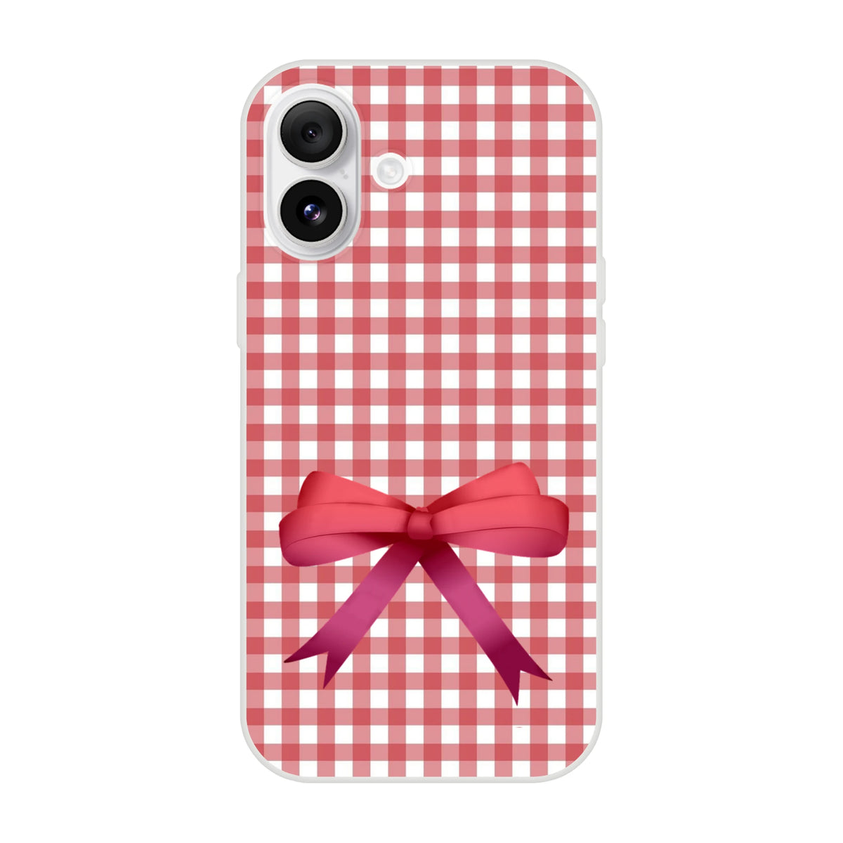 Red gingham bow iPhone case for iPhone 13-16, cute coquette aesthetic with durable printed bow motif.