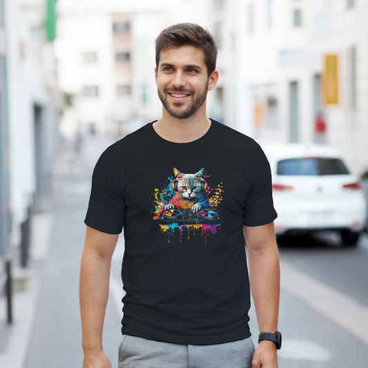 Urban Palm Trees
Men's Cat DJ Graphic T-Shirt - Soft Cotton Blend Tee in White, Red, Pink, Blue, Grey, Black | Sizes S-5XL