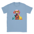 Gent Dog graphic tee: colorful dog wearing yellow glasses on a light blue shirt.