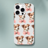 Cute dog phone case with pink bowtie pattern, dual-layer protective cover for iPhone 16-13, glossy wraparound print.