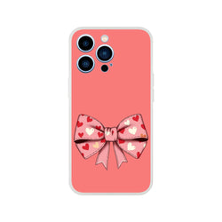 Pink iPhone case for 13-16 with a large heart-pattern bow design.