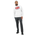 Men's Union Jack Hoodie in 50/50 cotton-poly, white with Union Jack graphic, sizes S-XL, cozy, durable.