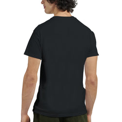 Back view of a man wearing Gothic Glory men's graphic T-shirt in black, soft cotton blend.