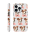 Cute dog pattern iPhone case with pink bow, dual-layer tough protective cover for iPhone 16/15/14/13