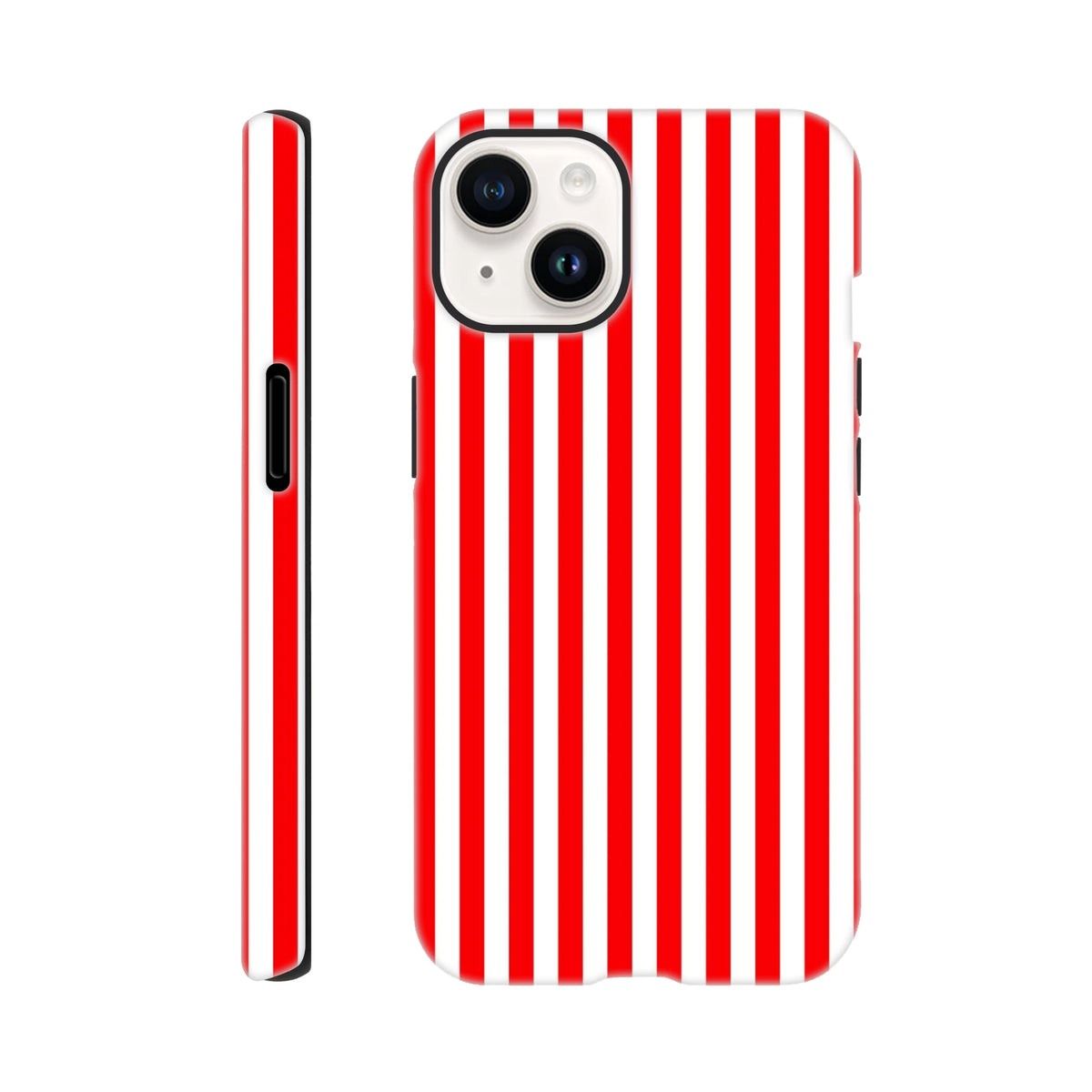 Retro red and white vertical striped tough iPhone case with wraparound design for rugged daily protection and style.
