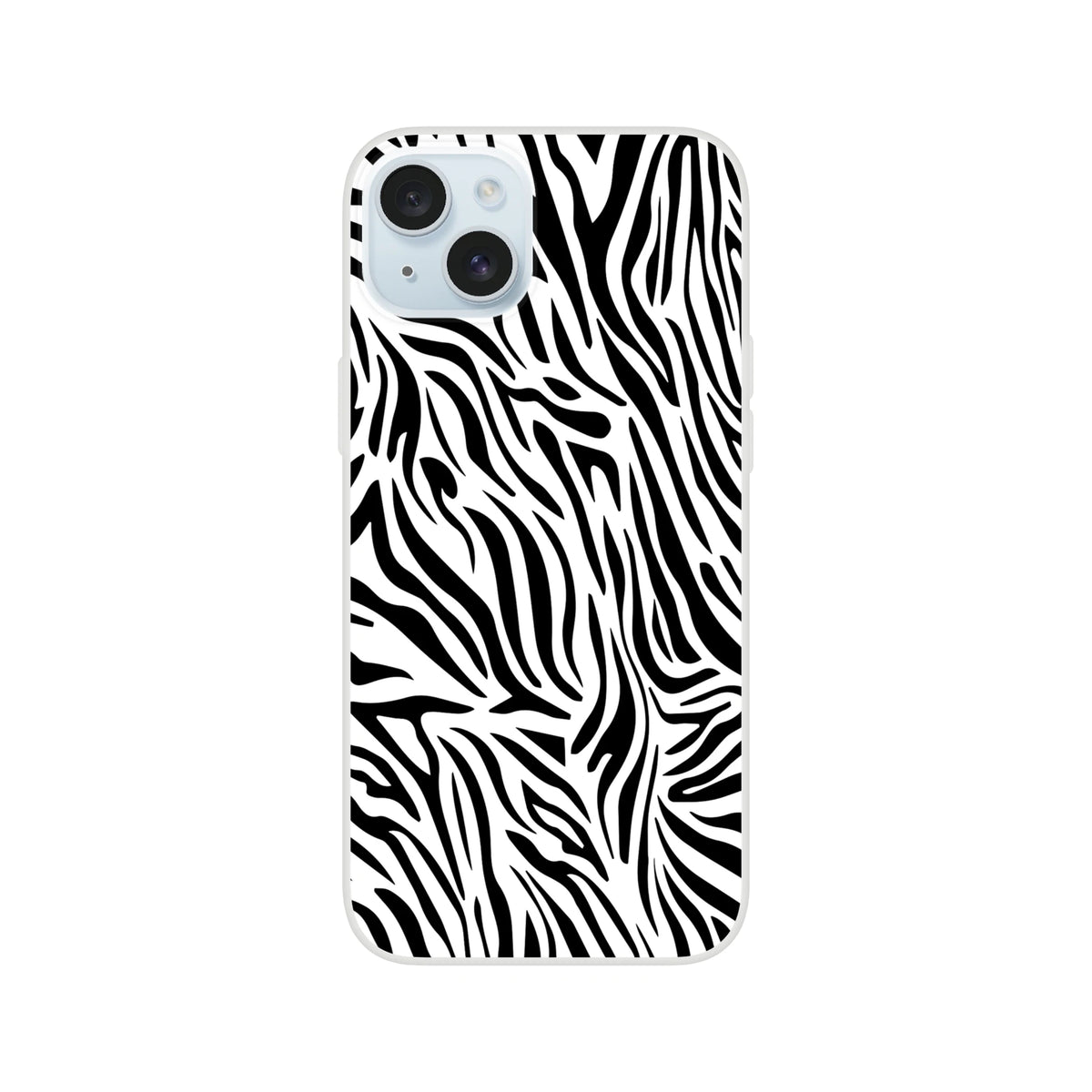 Black-and-white zebra print iPhone case for 13-16, bold Y2K animal aesthetic with durable, sharp print