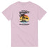 Pink Sunset graphic tee with palm trees and beach sunset on a soft cotton blend women's shirt (S–XL).