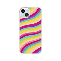 Groovy Rainbow Wave iPhone Case (13-16) with slim matte finish and rainbow swirl design