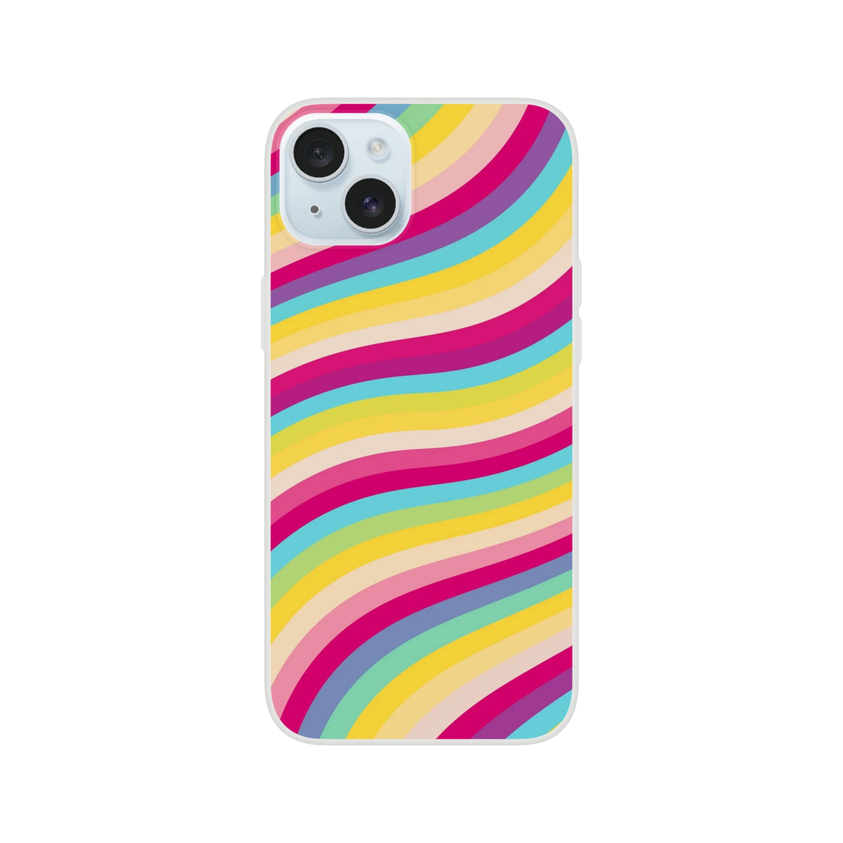 Groovy Rainbow Wave iPhone Case (13-16) with slim matte finish and rainbow swirl design