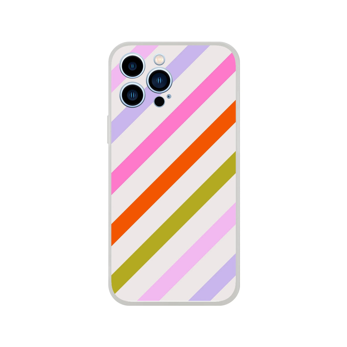 Pastel rainbow diagonal stripe iPhone case for 13-16, slim matte cover with vibrant printed stripes