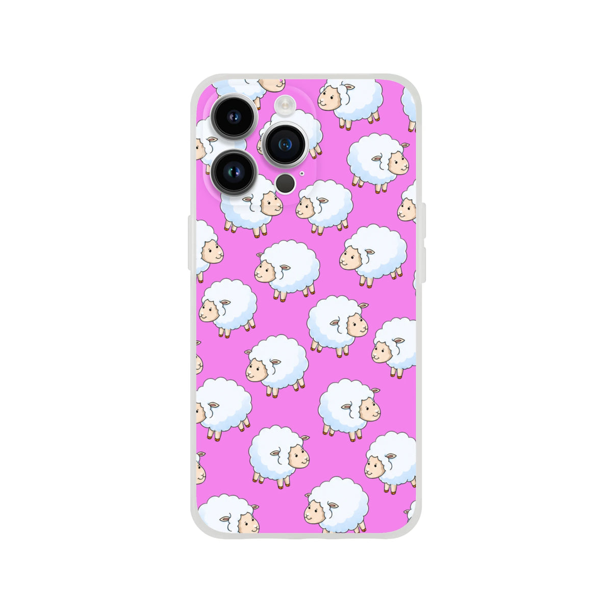Pink iPhone case for 13-16 with a cute kawaii sheep pattern, slim matte finish.