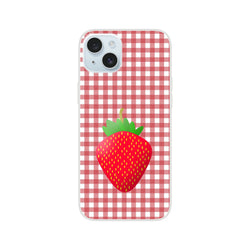 Cute pink strawberry gingham iPhone case for iPhone 13-16, slim matte shell.