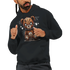 Men's stressed teddy bear hoodie in black with a stitched patch teddy bear graphic, 50/50 cotton-poly blend.