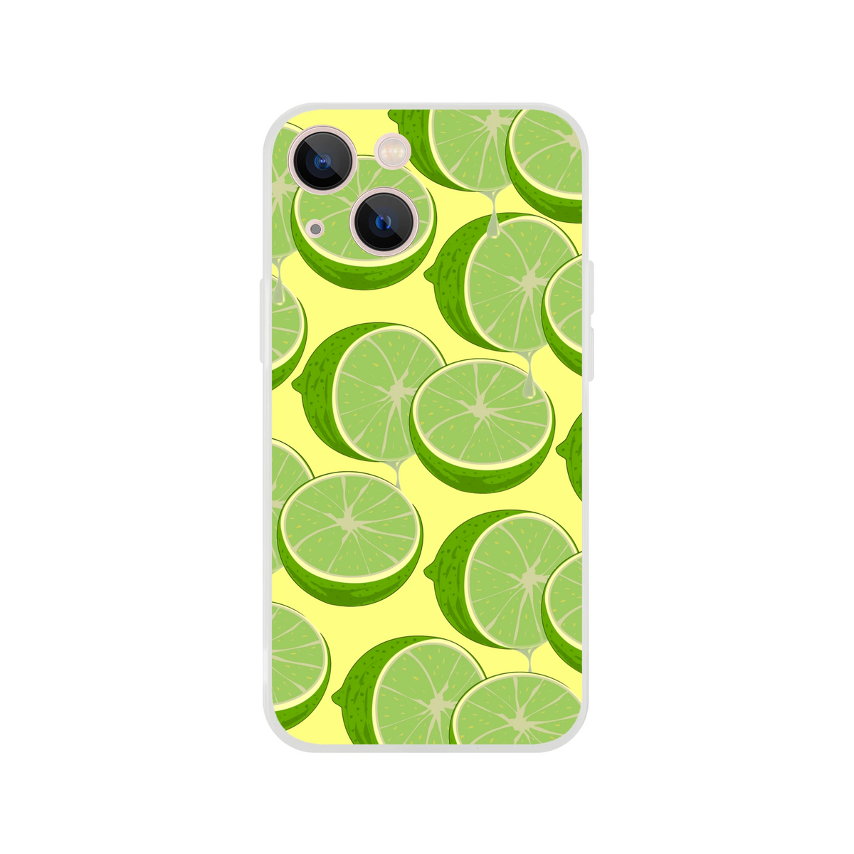 Citrus fruit lime-slice iPhone case for 13-16 with a bright yellow lime pattern