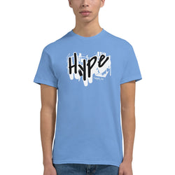 Hype men's blue graphic T-shirt with bold white and black logo, soft cotton blend.