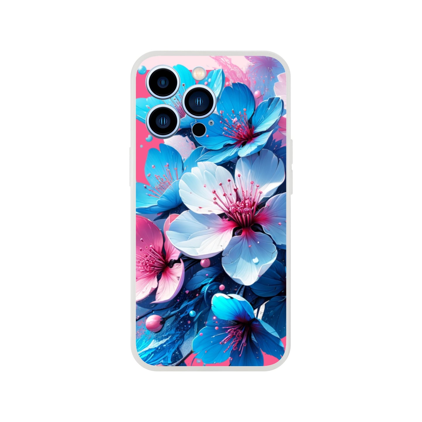 iPhone case with blue and pink floral design on a white background 11
