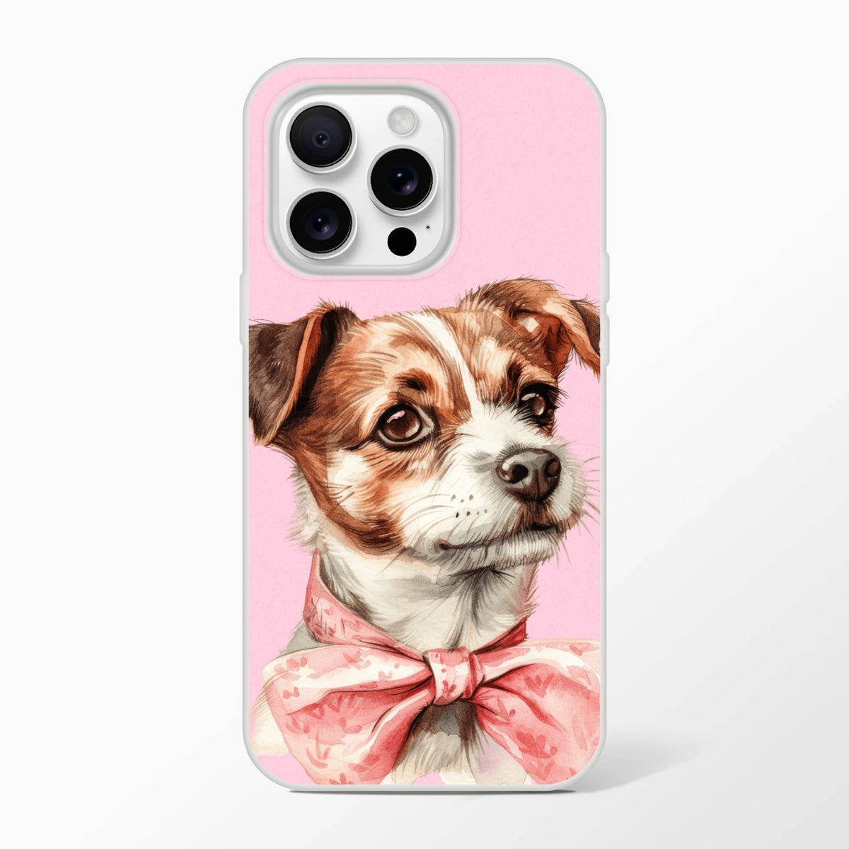 Cute dog illustration on pink Retro Aesthetic iPhone case for iPhone 13–16, matte finish.
