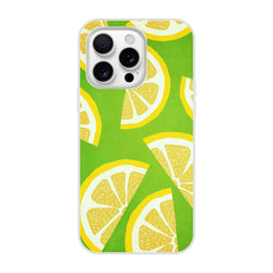 Citrus lemon-slice iPhone case on bright green background; fits iPhone 13–16.