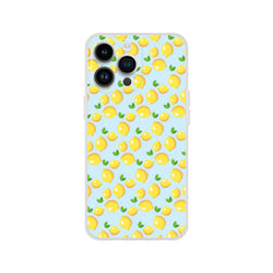 Blue lemon-pattern iPhone case for 13-16, cute mini lemons with citrus aesthetic, matte finish