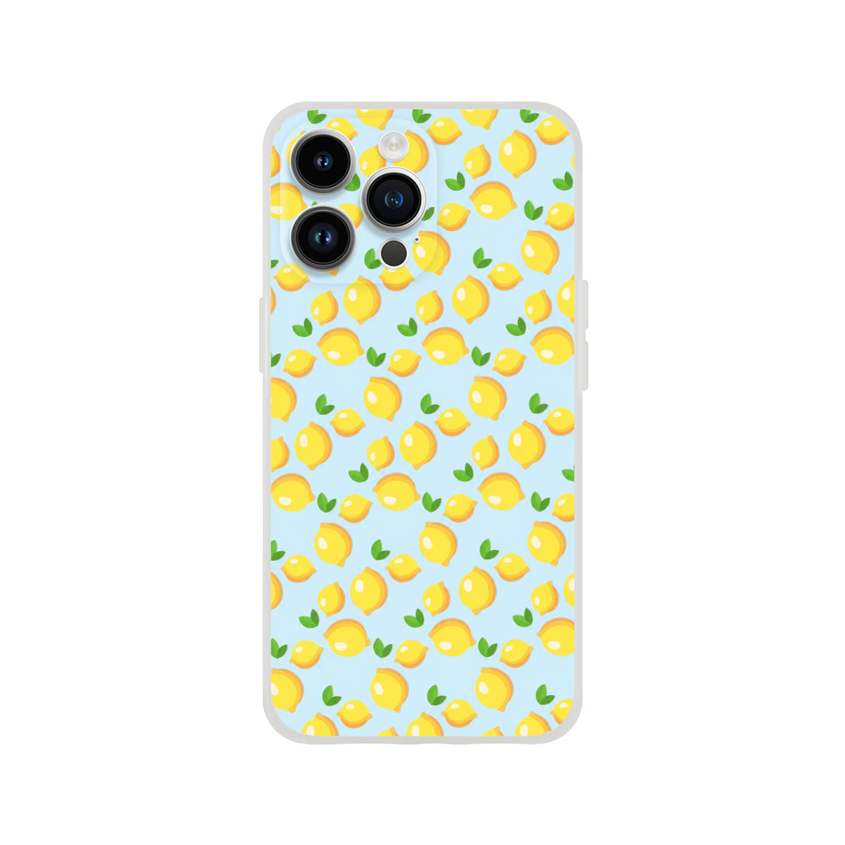 Blue lemon-pattern iPhone case for 13-16, cute mini lemons with citrus aesthetic, matte finish