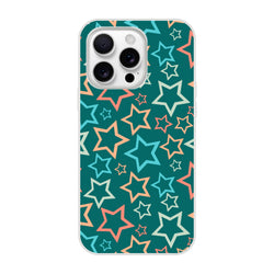 Retro multicolour star iPhone case with teal background and coral-blue star outlines for iPhone 13–16