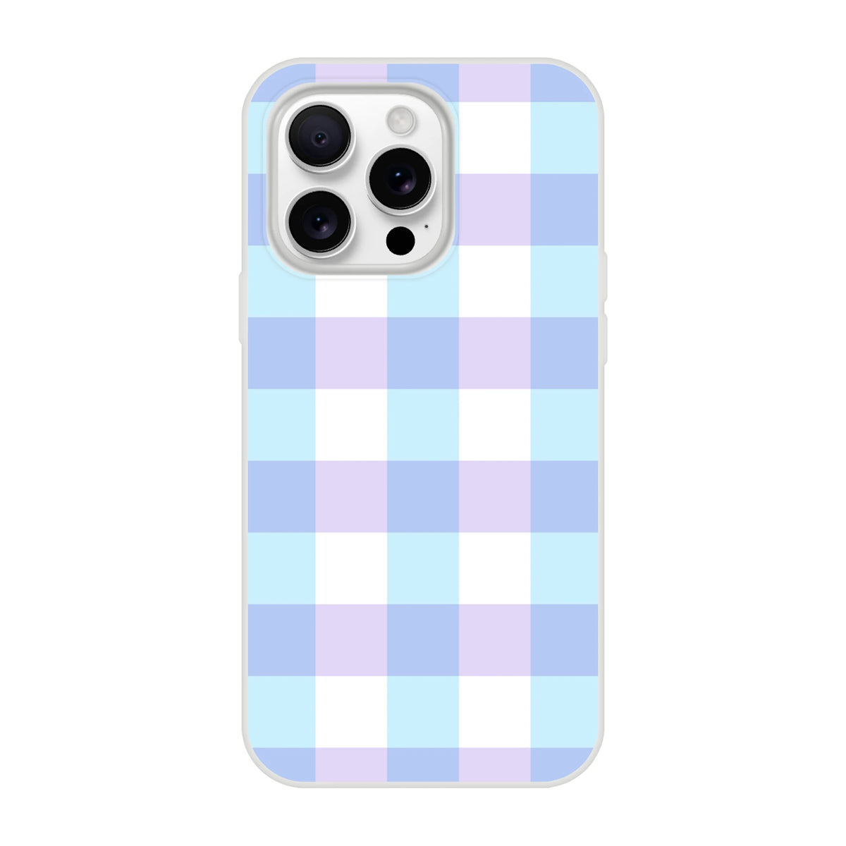Blue gingham pastel checkered iPhone case for 13-16, slim flexible shell with vibrant pastel print