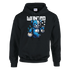 Men's Wanted Teddy Bear Hoodie: blue bear graphic with money bags and WANTED on black cotton-blend hoodie.