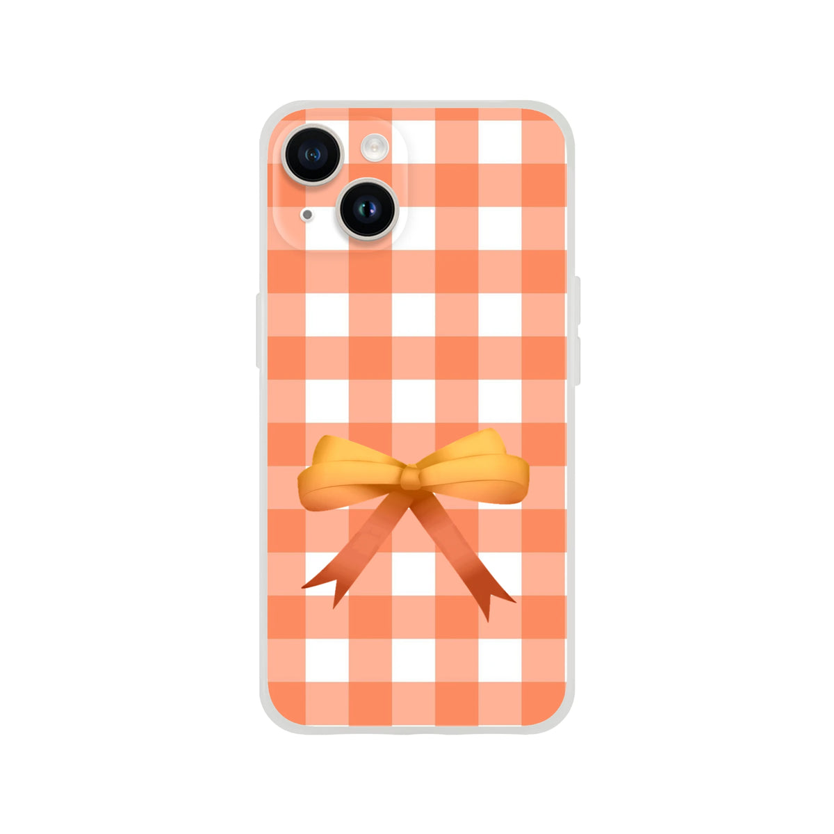 Orange gingham bow iPhone case for 13-16, cute coquette aesthetic with bow detail