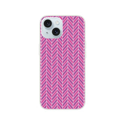 Pink herringbone geometric iPhone case with slim frosty transparent TPU design for models 13-16.